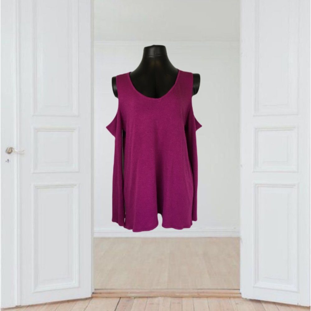 Rob & Ali Long Sleeve Cold Shoulder Fuschia Sweater Women’s 1X - Picture 1 of 11